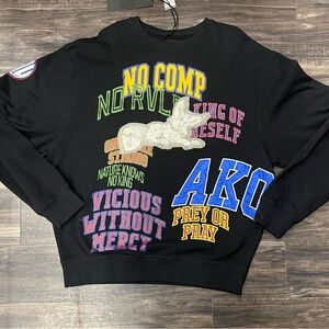 Men’s Akoo Black crew neck Sweatshirt with patches new with tags